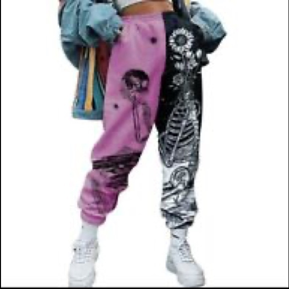 Skull Sunflower Print High Waist Sweatpants - Picture 1 of 2
